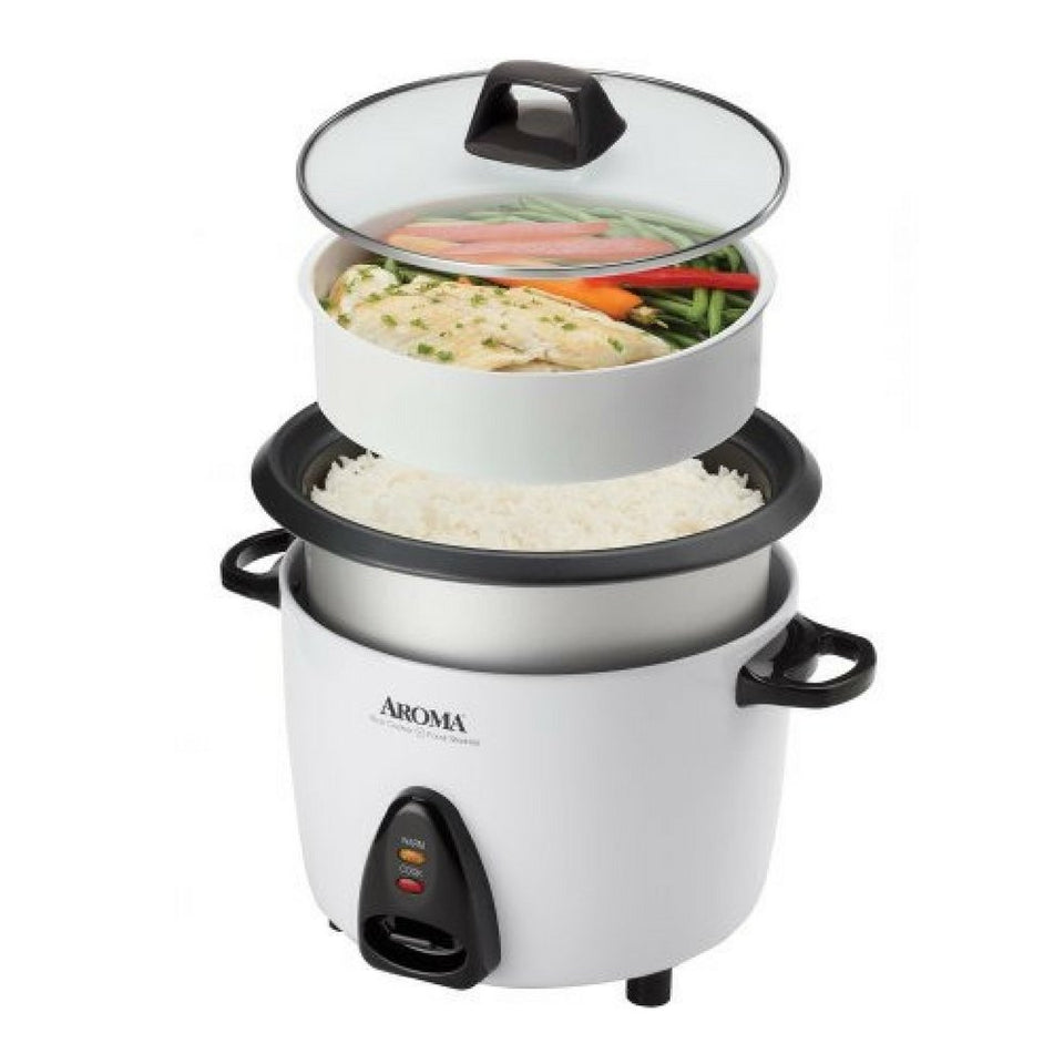 AROMA ARC-360-NGP rice cooker side view highlighting its large family-size capacity.