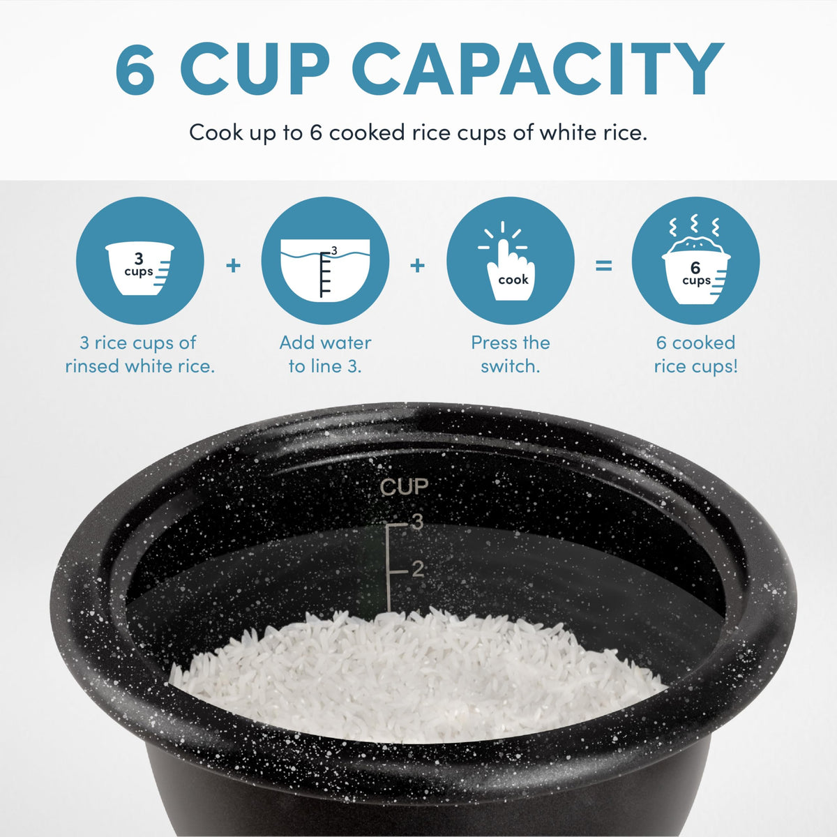 AROMA rice spatula included for spill-free serving.