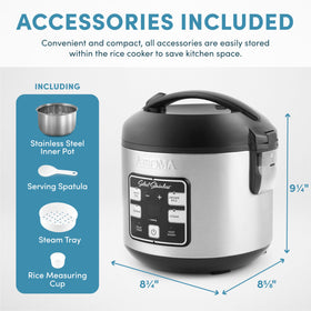 AROMA Select Stainless lid and control panel provide a sleek, user-friendly interface.