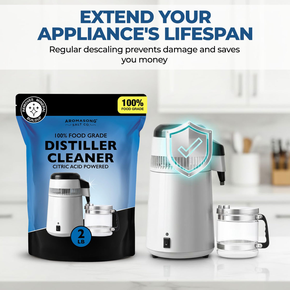 Aromasong water distiller cleaning scene shows residue-free results