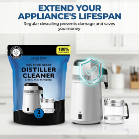 Aromasong water distiller cleaning scene shows residue-free results