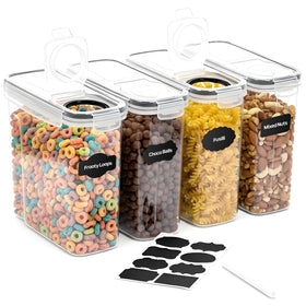 AROVAZ cereal container with clear lid shows contents for easy pantry planning