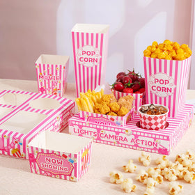 ARQRHTLY popcorn bucket pink-striped sturdy for movie night popcorn