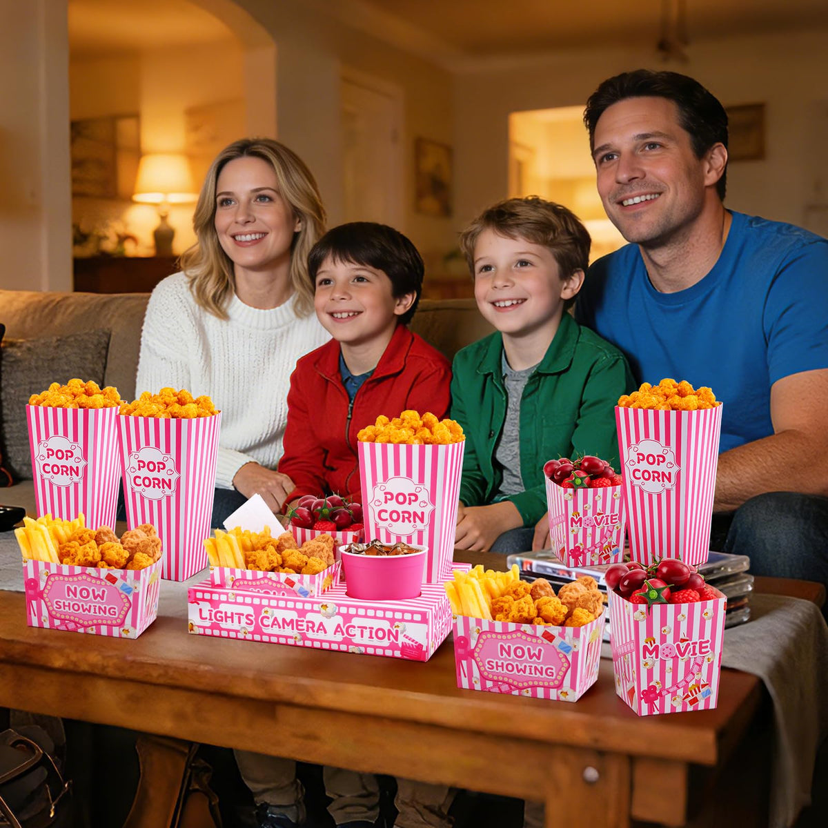 ARQRHTLY pink-striped cinema tableware enhances party decor