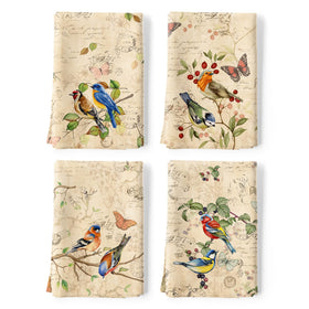 Arquiel Retro Birds tea towel bird pattern close-up, showcasing cotton texture for stylish kitchen use