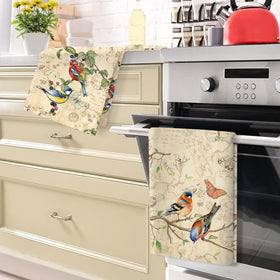 Arquiel Retro Birds towels stacked close-up show generous size for drying and cleaning