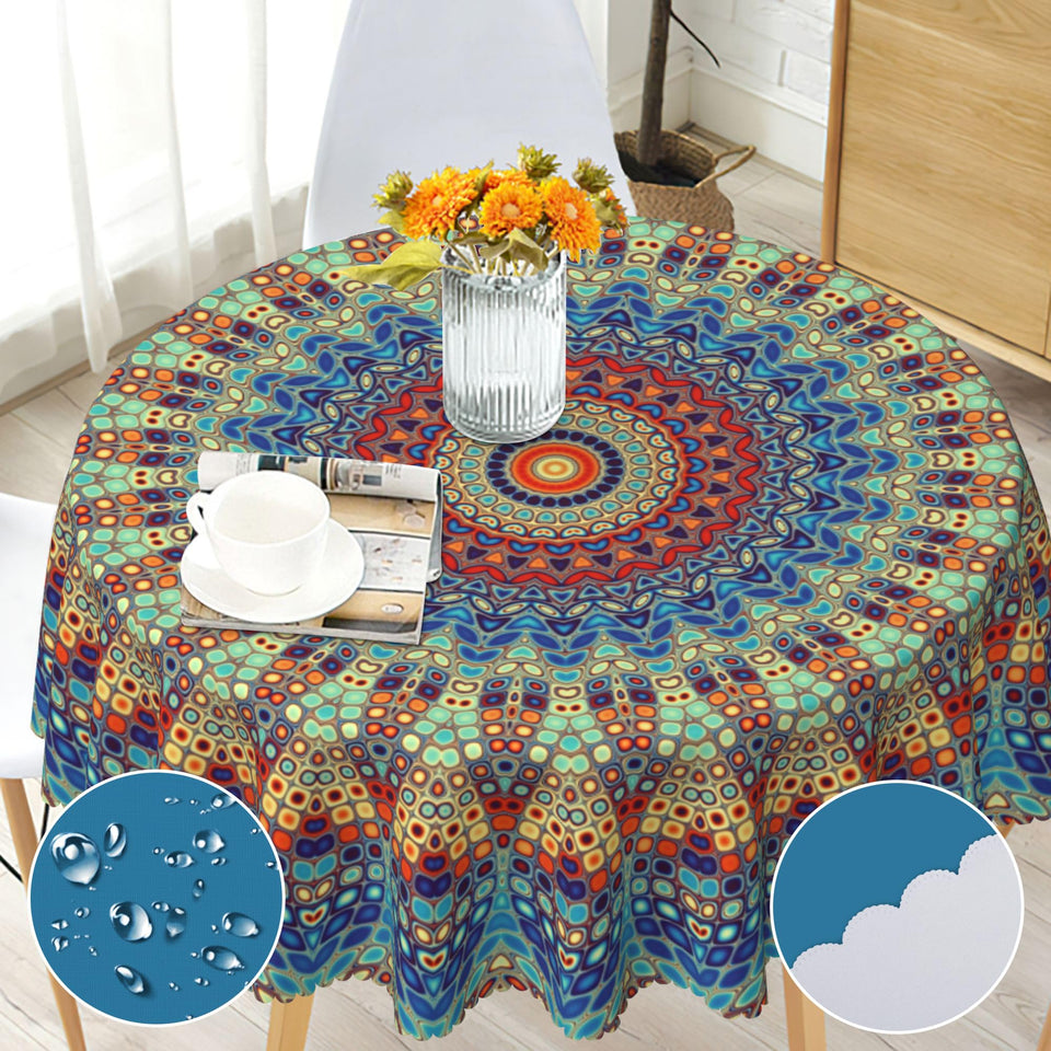 Arroganttiom boho round tablecloth pattern adds vibrant color to your dining table.