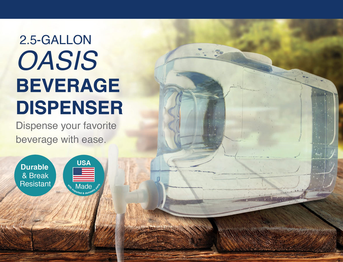 Arrow Home Oasis clear plastic dispenser with handle, ideal for fridge beverages.