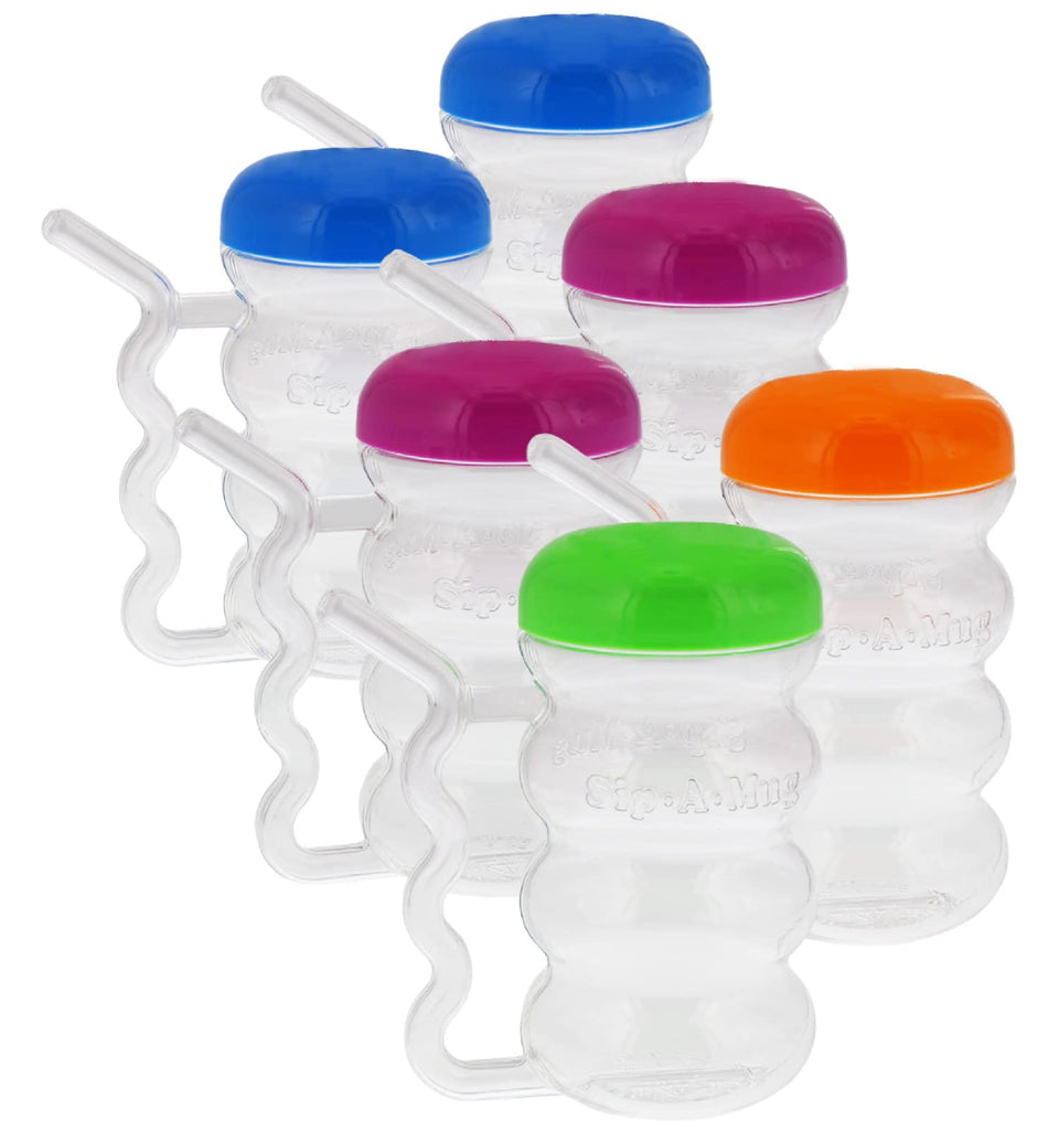 Arrow Home Products Sip-A-Mug 14oz clear cup with color lids for kid-friendly hydration.