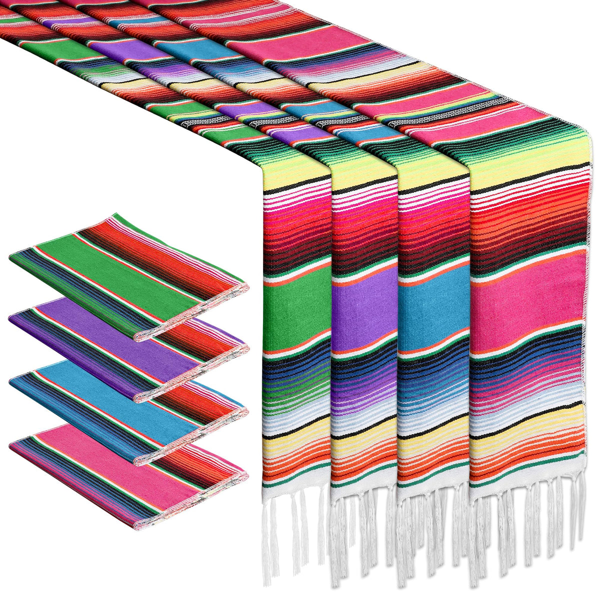 Arrowom Cinco de Mayo table runner with rainbow stripes for festive centerpiece.