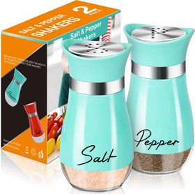 Arrozon salt and pepper shakers with glass bottom for easy refill awareness.