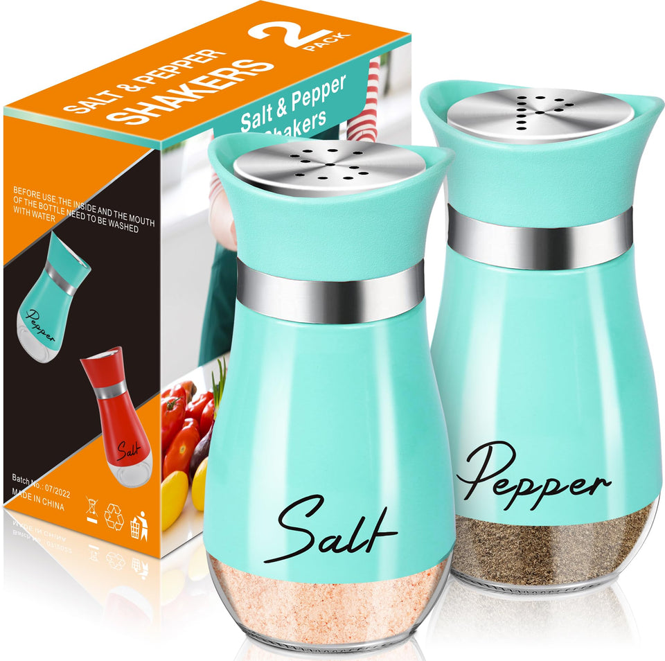 Arrozon salt and pepper shakers with glass bottom for easy refill awareness.