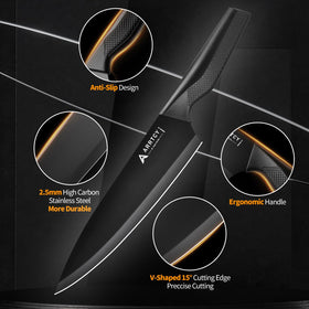 Arrtcy knife set with block: slicing knife for effortless large cuts
