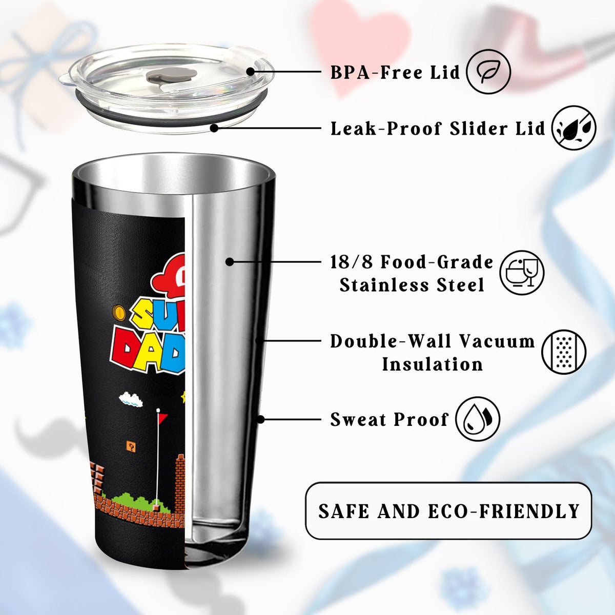 Arsemica Supper Daddio tumbler featuring humor and everyday practicality.
