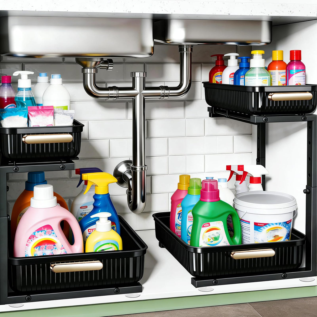 ARSTPEOE under-sink organizer 2-pack keeps kitchen clutter tidy and accessible.