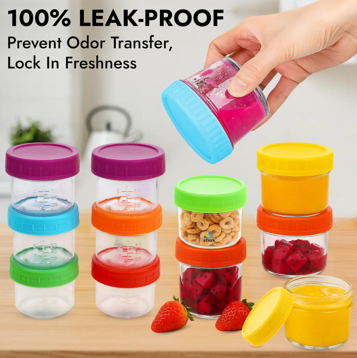 ARSUK compact small glass storage containers for pantry and fridge