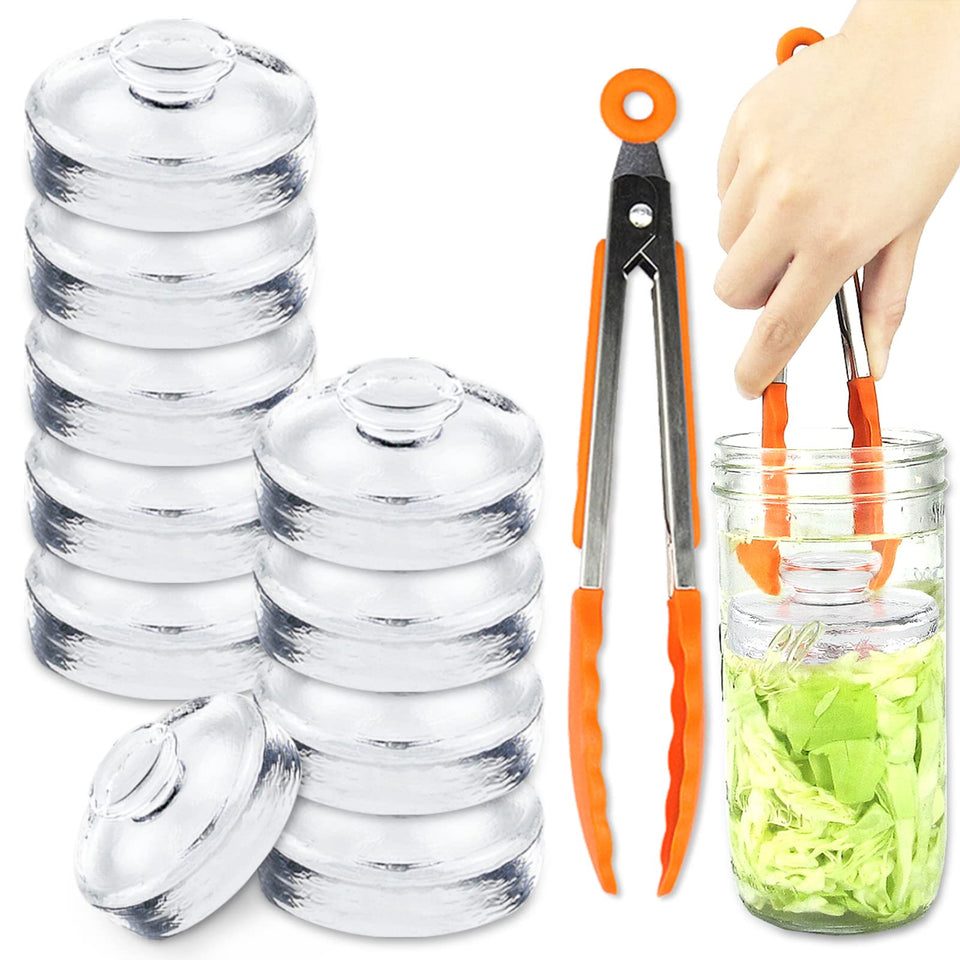 Artcome 10-pack glass fermentation weights ready to keep vegetables submerged.