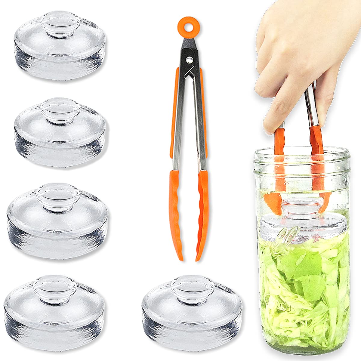 Artcome 5-pack glass fermentation weights for wide-mouth jars provide steady brine pressure.