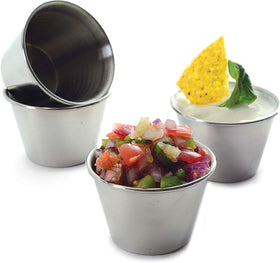 Artcome easy-to-clean stainless steel condiment cups for quick cleanup.