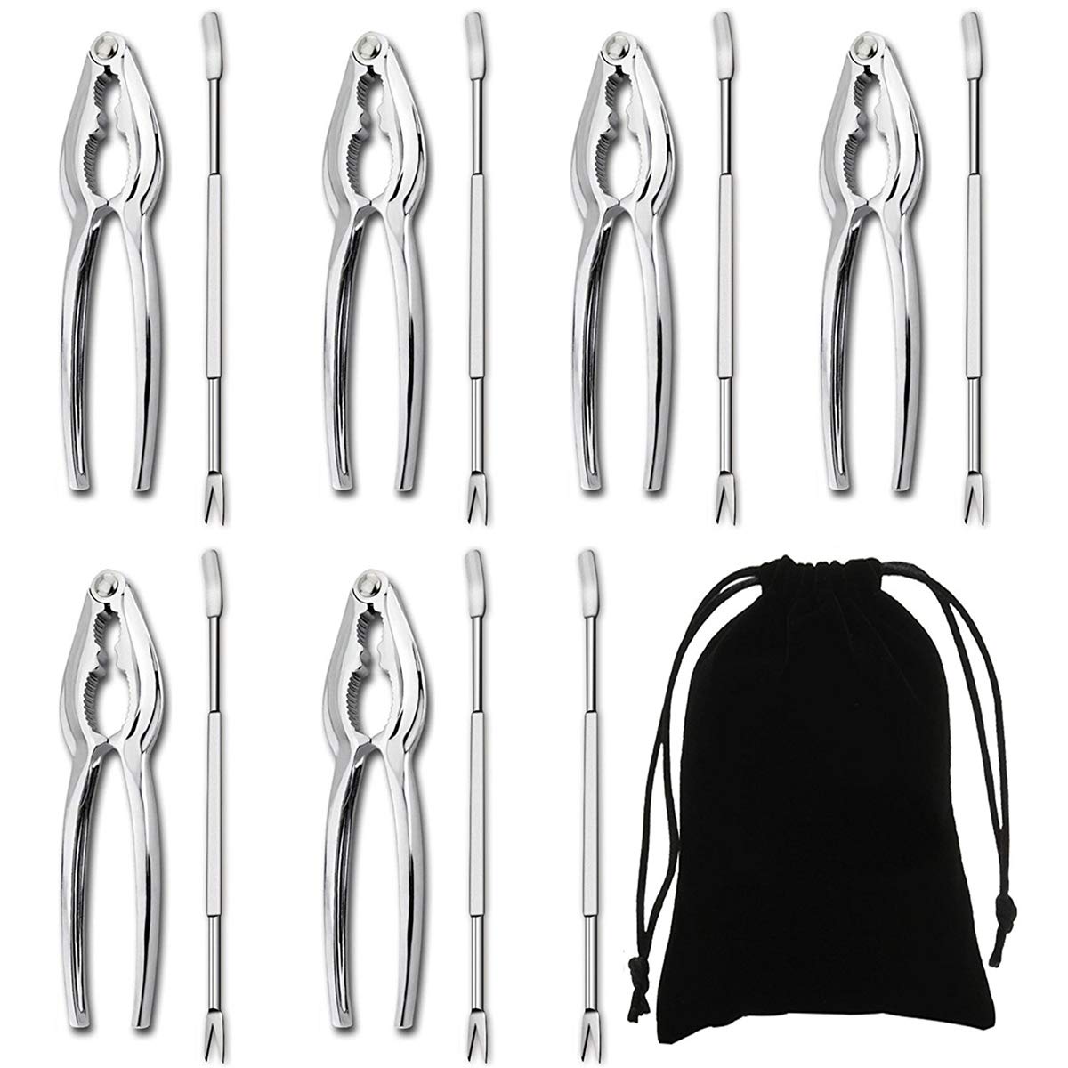 Artcome seafood tools set main image with six zinc alloy crackers and seven forks for at-home seafood prep