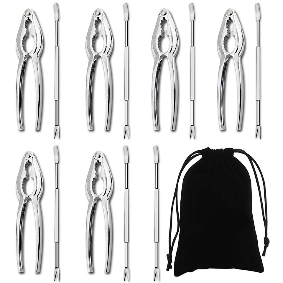 Artcome seafood tools set main image with six zinc alloy crackers and seven forks for at-home seafood prep