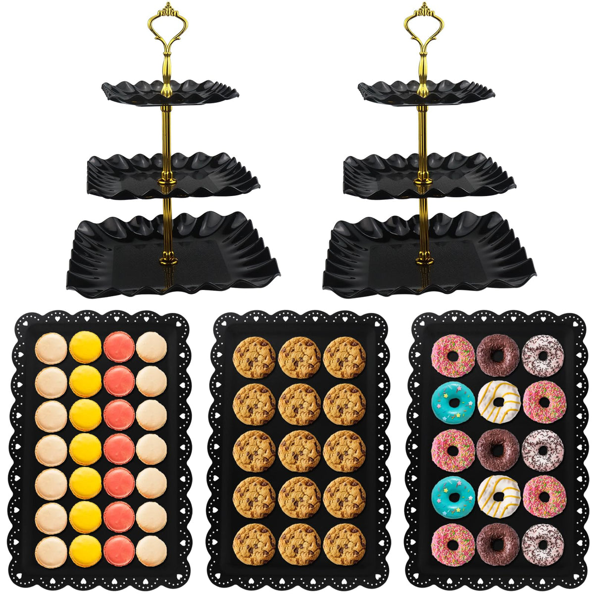 ArtCute black dessert stand setup for an elegant party display.
