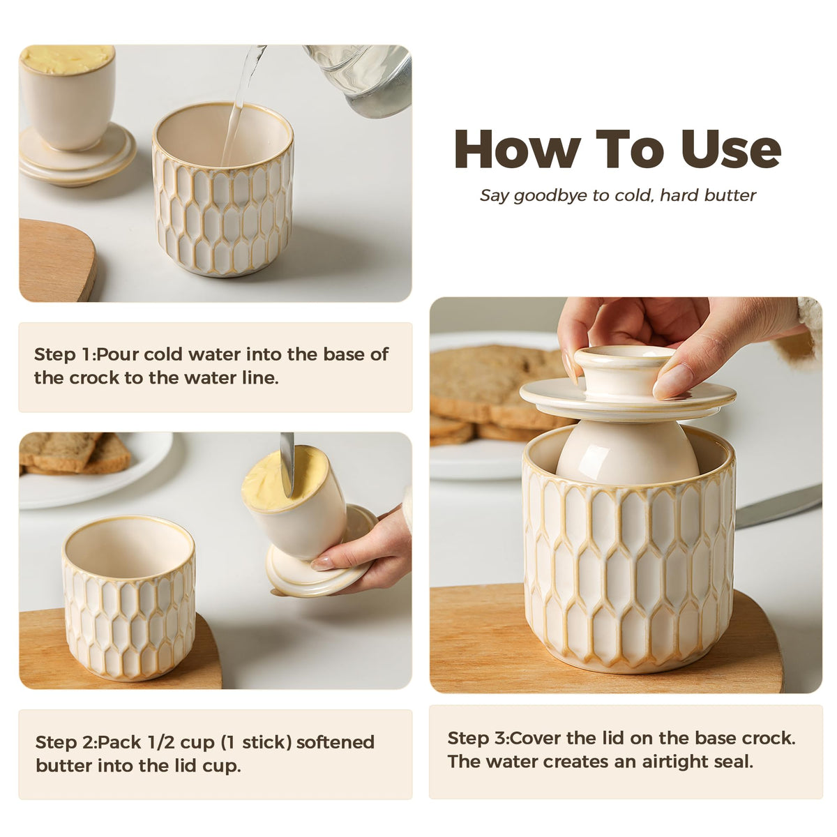 ArteBake butter crock fill lid with butter and water to line