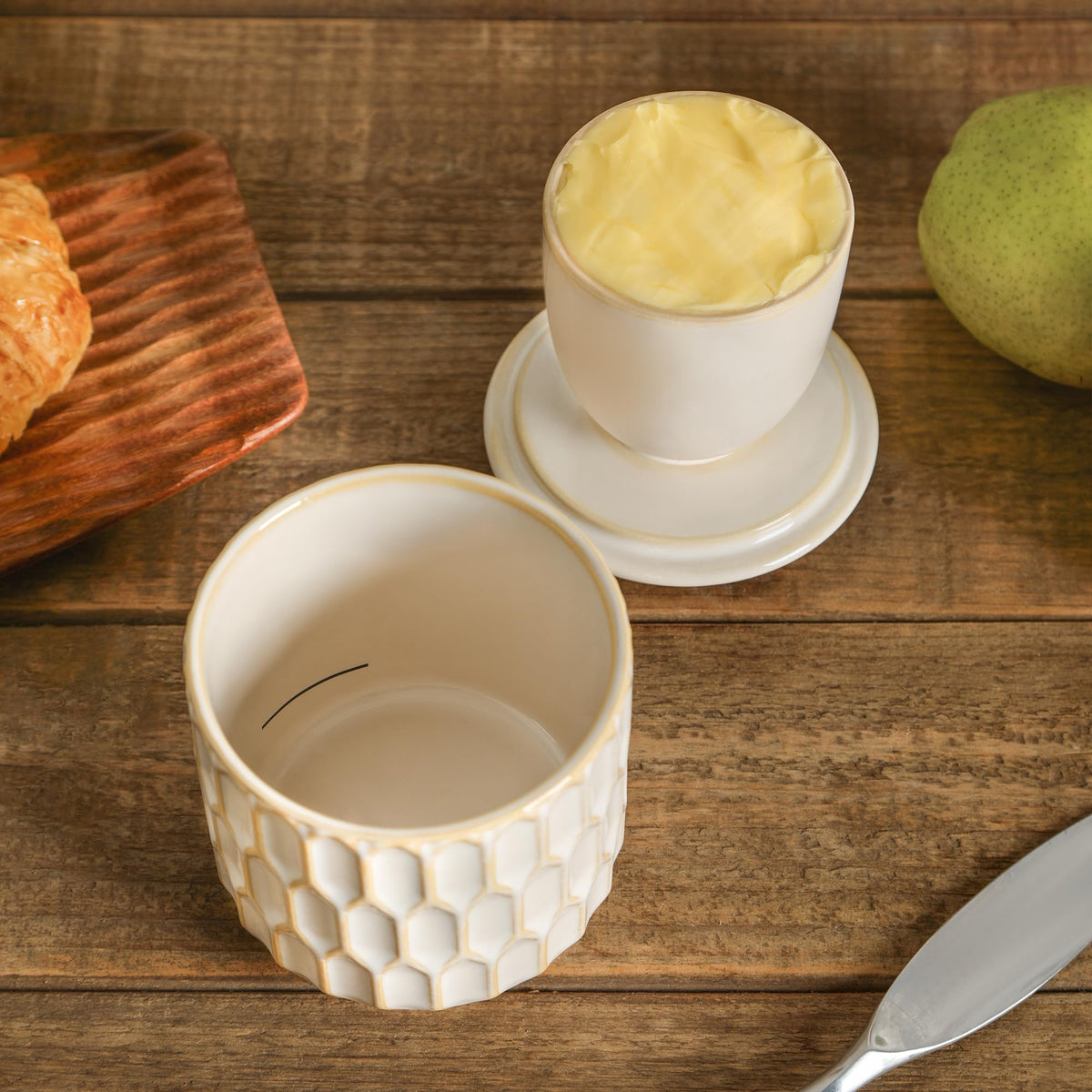 ArteBake beige butter crock complements tablescapes and brunch spreads
