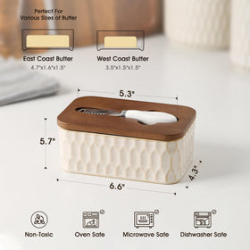 ArteBake ceramic butter dish with honeycomb embossing adds vintage farmhouse charm.
