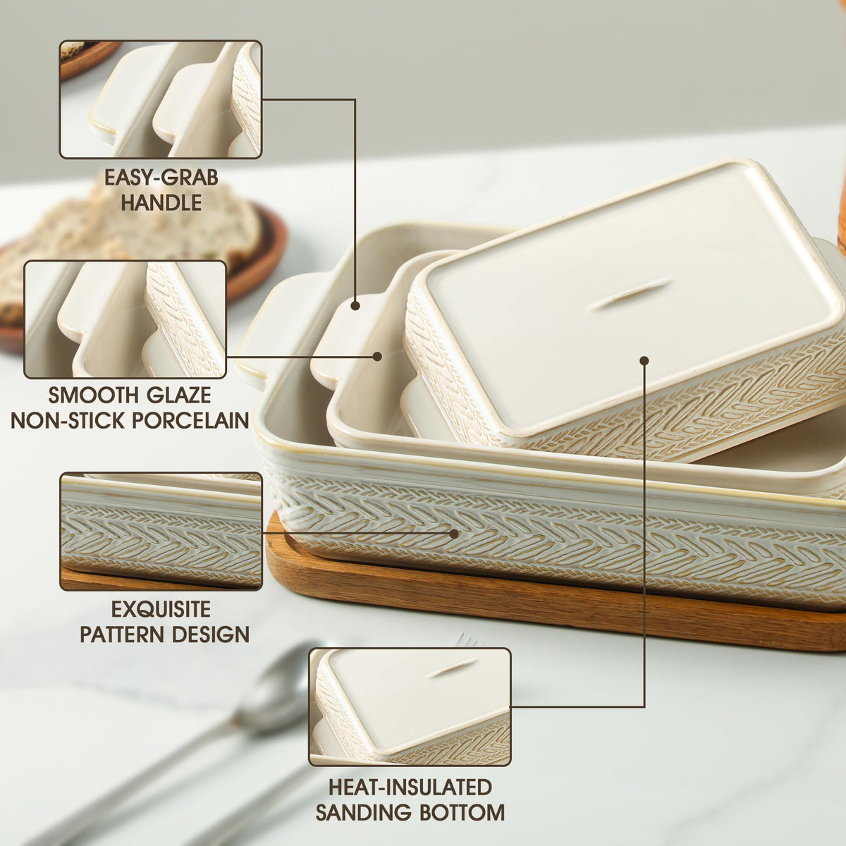 ArteBake small rectangle dish with glazed interior, simple to clean after baking.