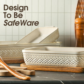 ArteBake stackable casserole dishes, space-saving design fits neatly in the pantry.