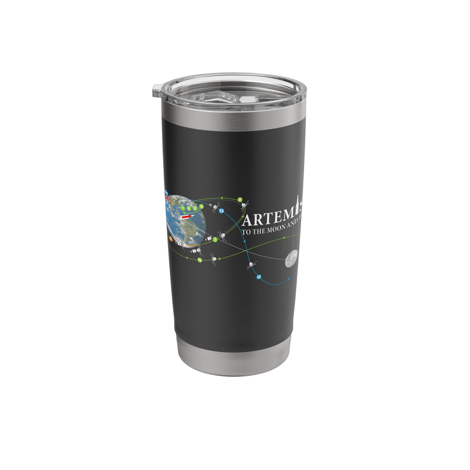 Artemis 2 route map tumbler keeps beverages cold during travel.