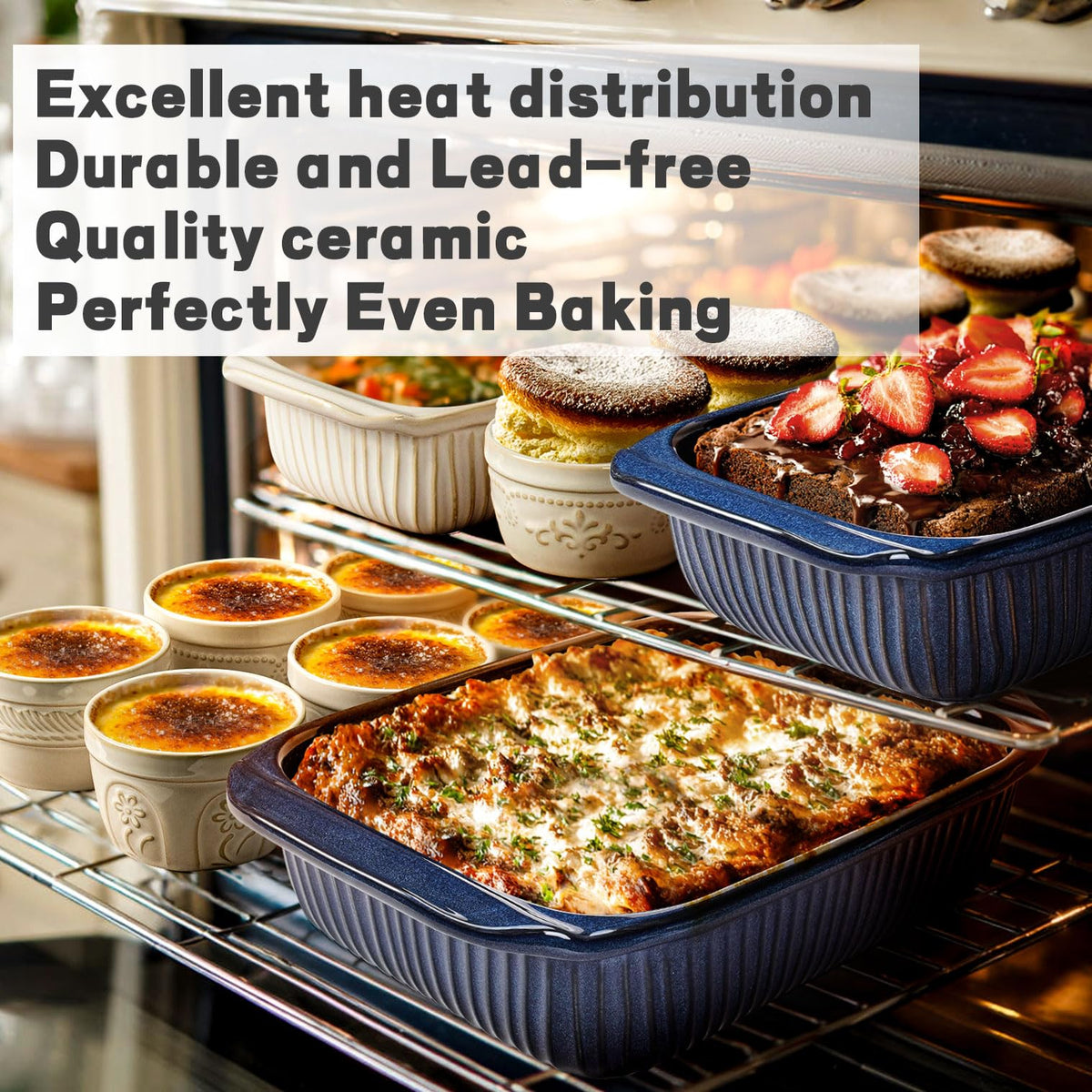 Artena baking dish with wide handles for safe transfer.