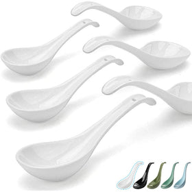 Artena Bright White six 6.75-inch Asian spoons for ramen and pho.