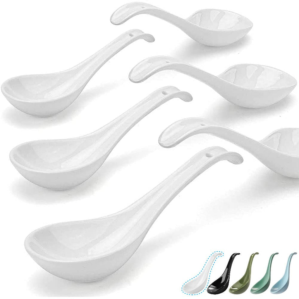 Artena Bright White six 6.75-inch Asian spoons for ramen and pho.