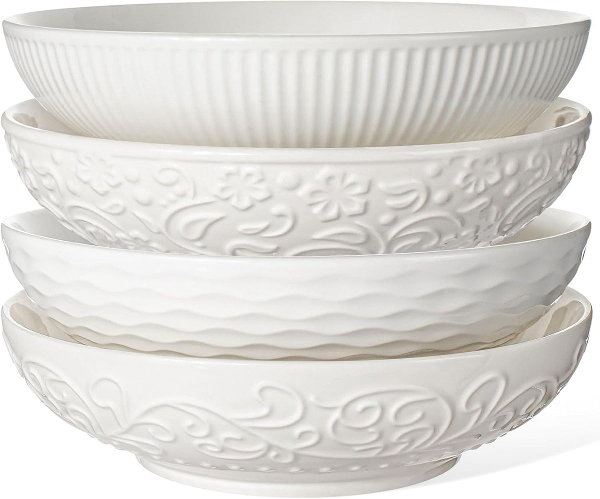 Artena pasta bowls 32oz embossed design close-up shows craftsmanship and texture.