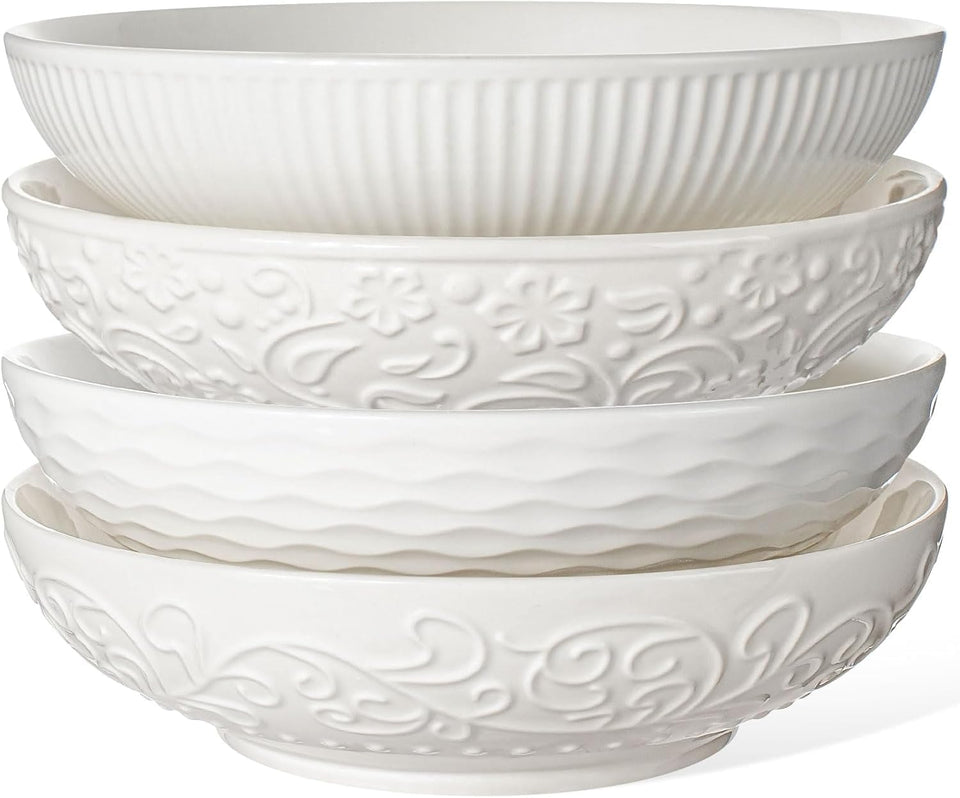 Artena pasta bowls 32oz embossed design close-up shows craftsmanship and texture.