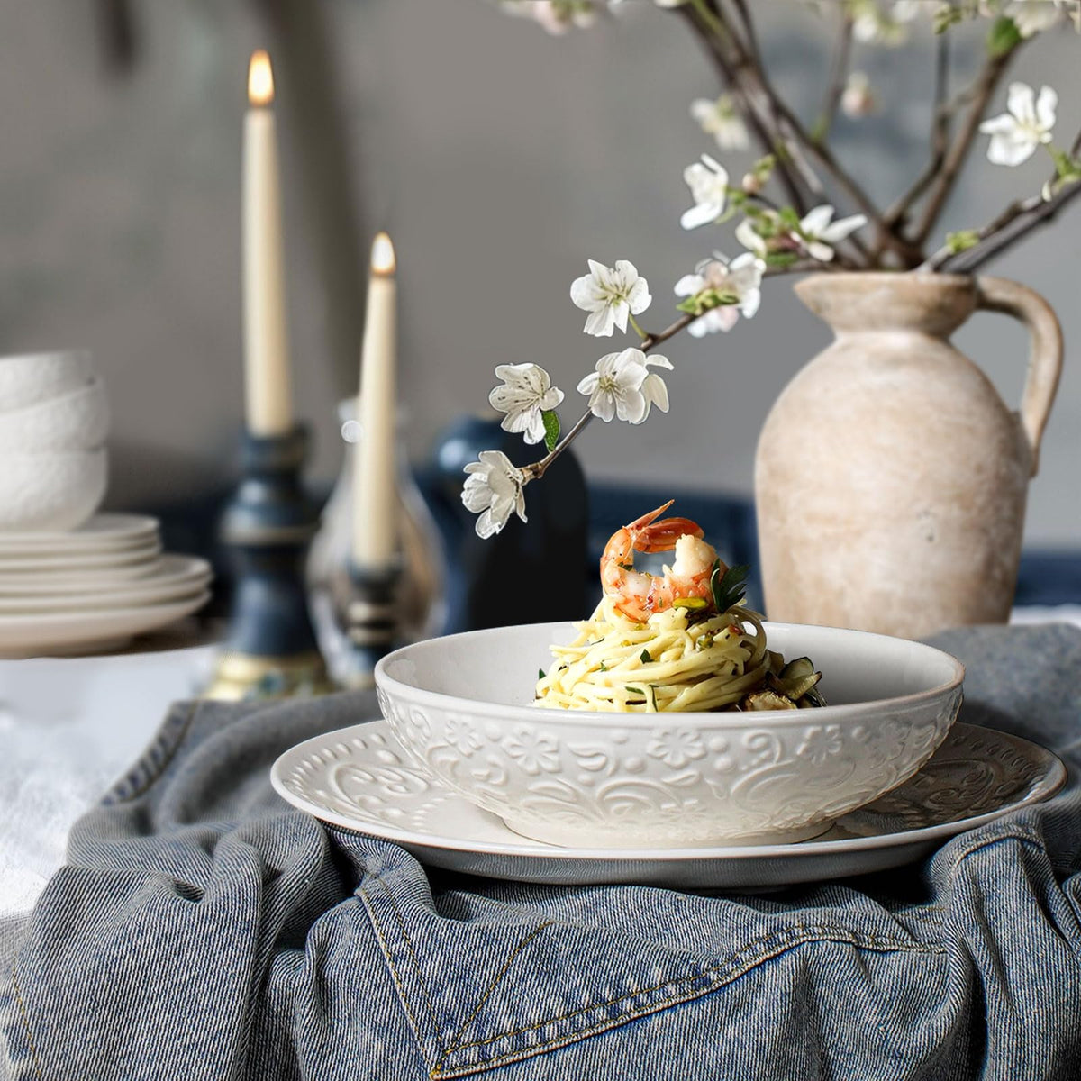 Artena stackable ceramic bowls save cupboard space and style.