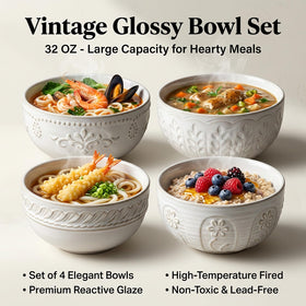 Artena ramen bowl 32oz embossed pattern for noodle dishes