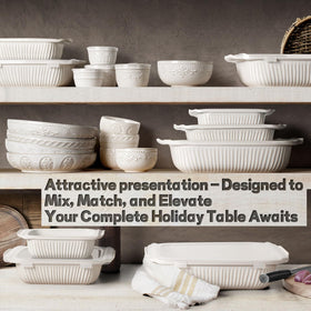 Artena wide handles provide secure grip for hot bakeware.