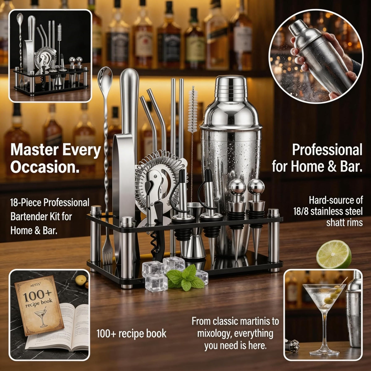 ArtFly stainless steel bar set resists rust and cleans easily