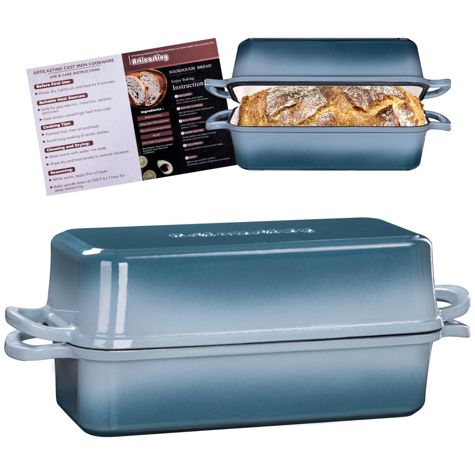 Articasting 11x5 loaf pan with lid for generous, moist loaves.