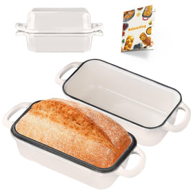 Articasting cast iron bread pan with lid showing two-loaf capacity, ideal for weekend baking