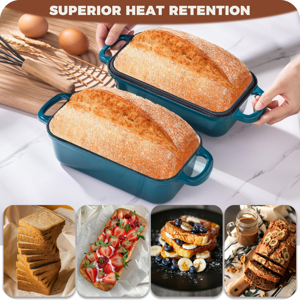 Articasting loaf pan with integrated handles for easy lifting