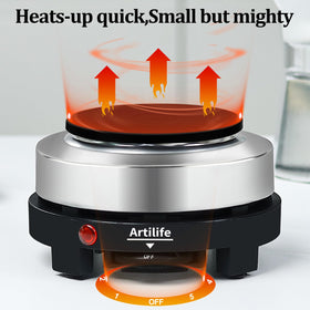 Artilife camping setup with portable power station for off-grid meals.
