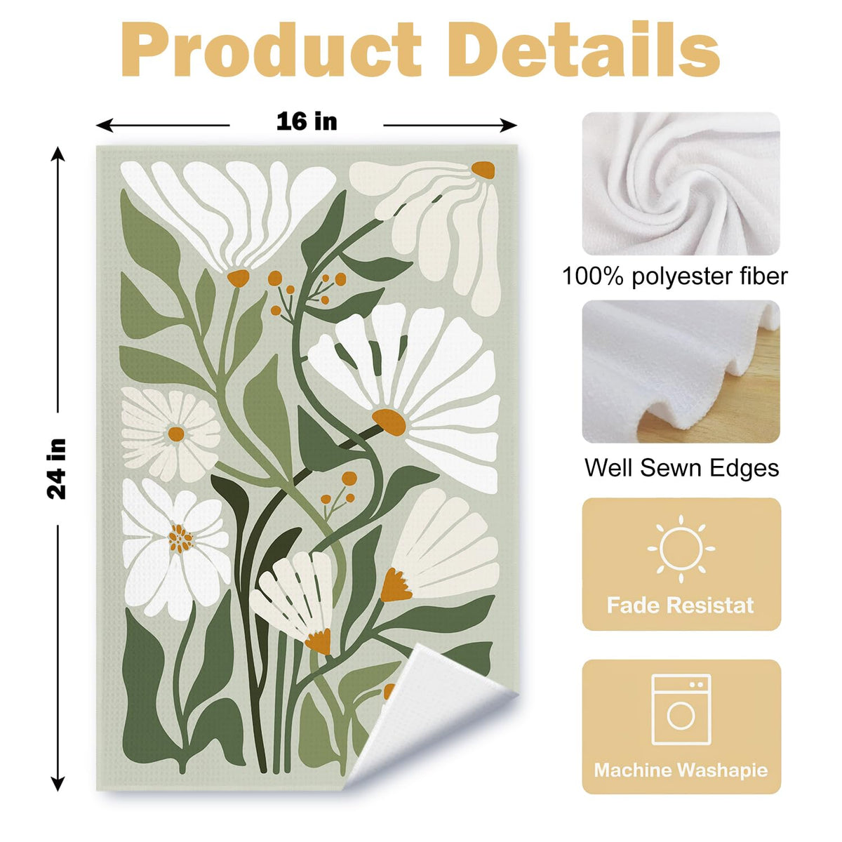 ArtisaEura sage green floral towels 16x24 inches for stylish kitchen decor.