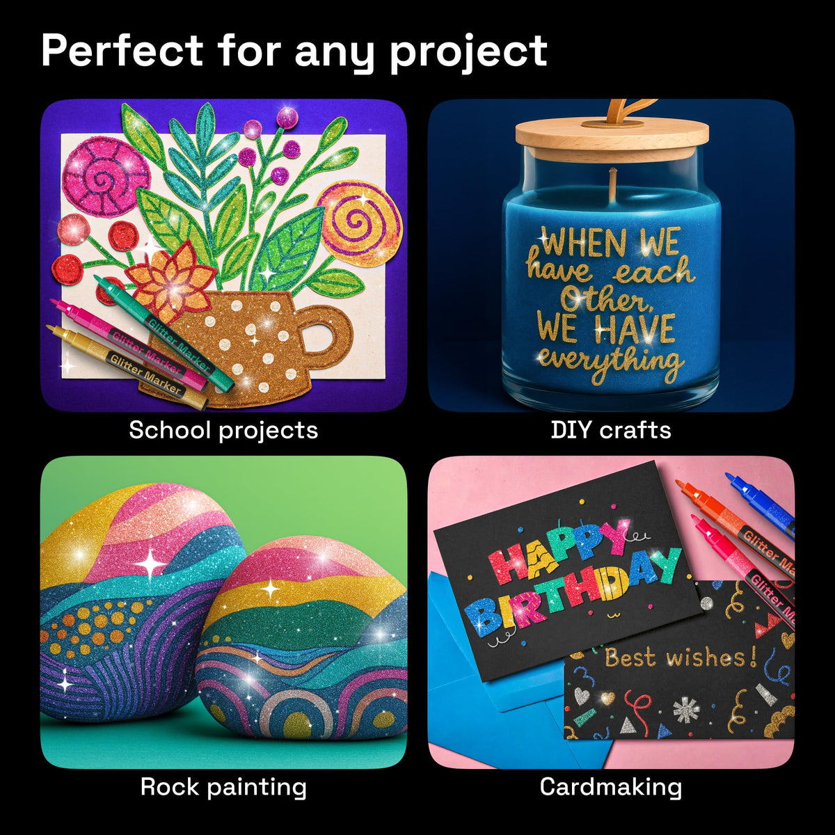 ARTISTRO glitter pens decorating ceramic surfaces with bold sparkle