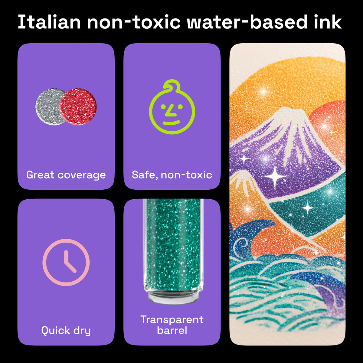 ARTISTRO glitter pens adding fabric accents with quick-drying glitter ink