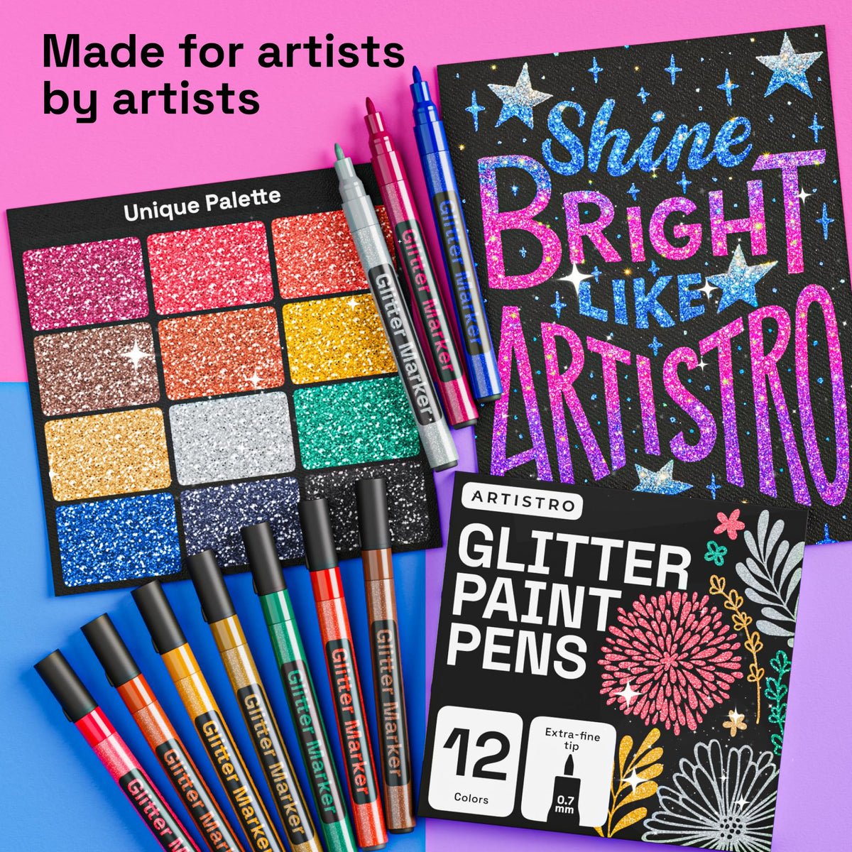 ARTISTRO glitter pens on rocks for shimmering designs