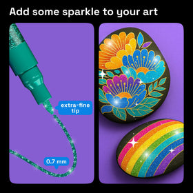 ARTISTRO glitter pens creating crisp sparkling outlines on wood